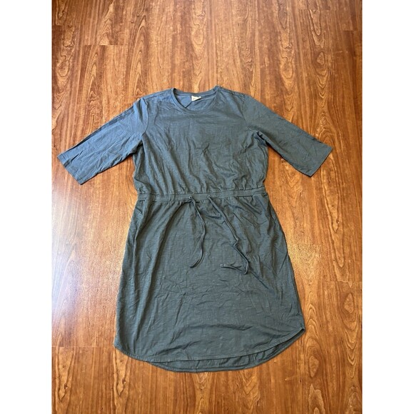 Pact Organic Dress Size XL Blue Relaxed Cotton Slub 1/2 Sleeve Tie Waist - Picture 1 of 5